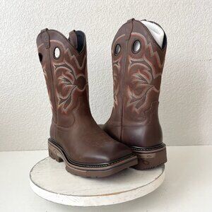 Capitan Mens Cowboy Boots LA PORTE Size 10D Western Brown Leather Square Toe